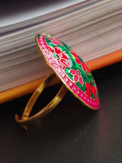 Meenakari Flower Print Finger Ring