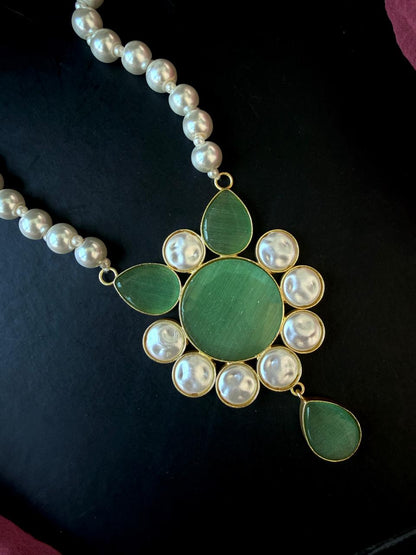 Monalisa Stone Shell Pearl Necklace with Earring set
