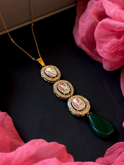 Three Kundan with Stone Chain Necklace