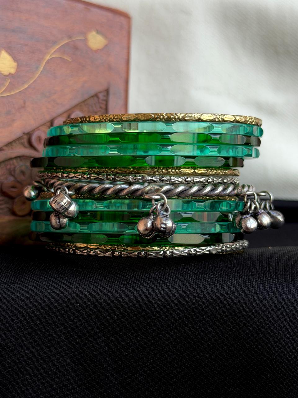 Acrylic Bangles with Metal Bangles set
