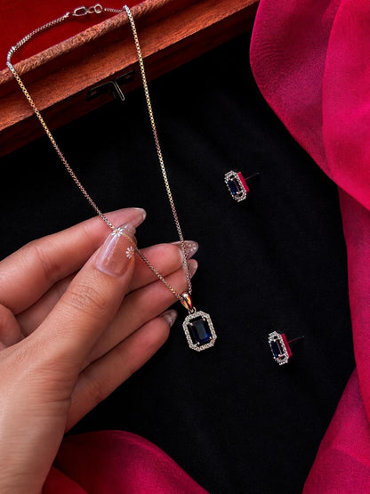 AD stone Pendant Chain Necklace with Earring set