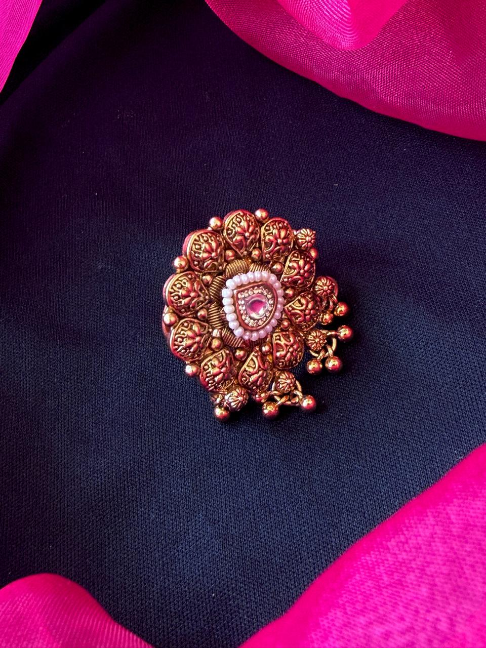 Rajwadi Golden Partywear Ring