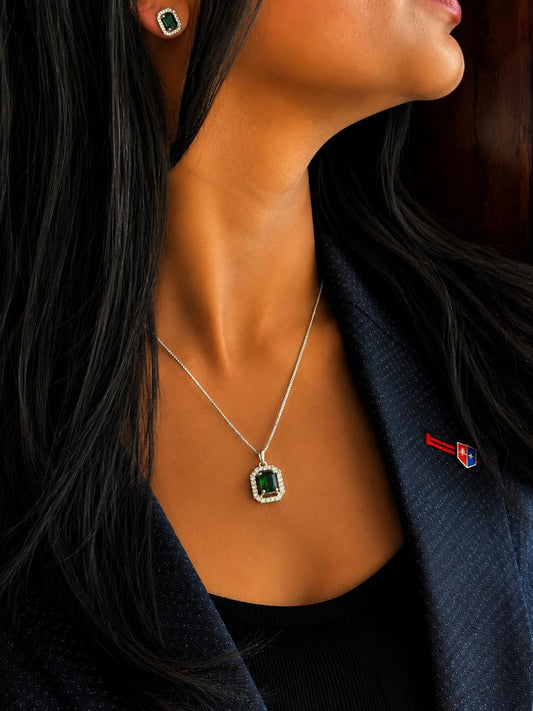 AD stone Pendant Chain Necklace with Earring set
