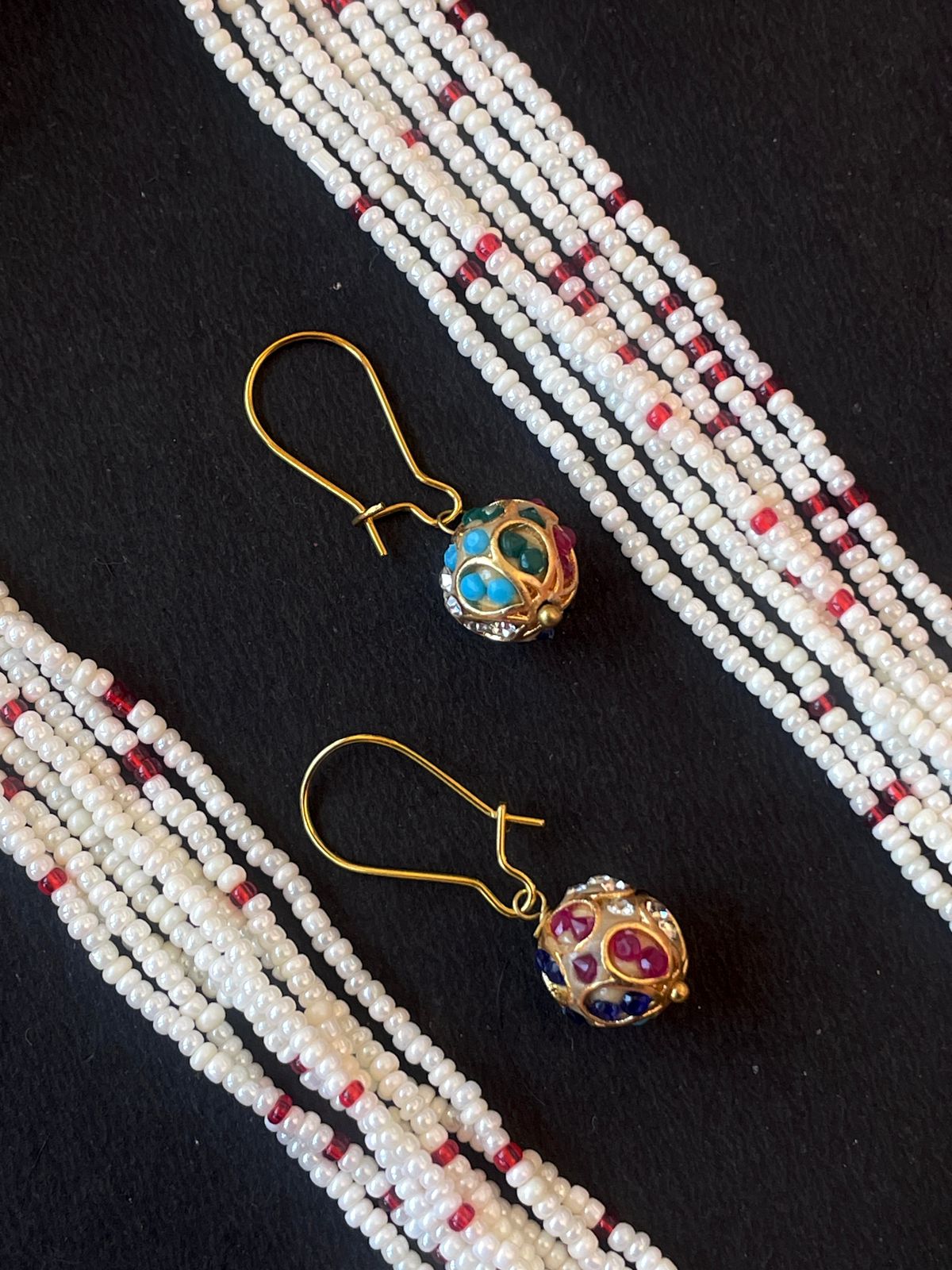 Meenakari Stone Ball Pendant Necklace with Earring Set