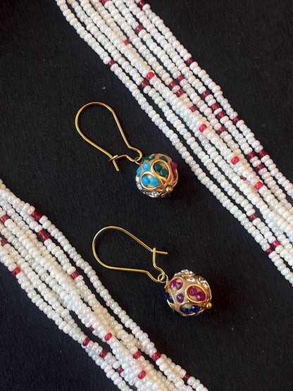 Meenakari Stone Ball Pendant Necklace with Earring Set