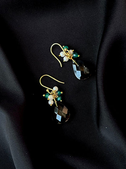 Smoky Quartz Stone Gold Plated 92.5 Silver Earring