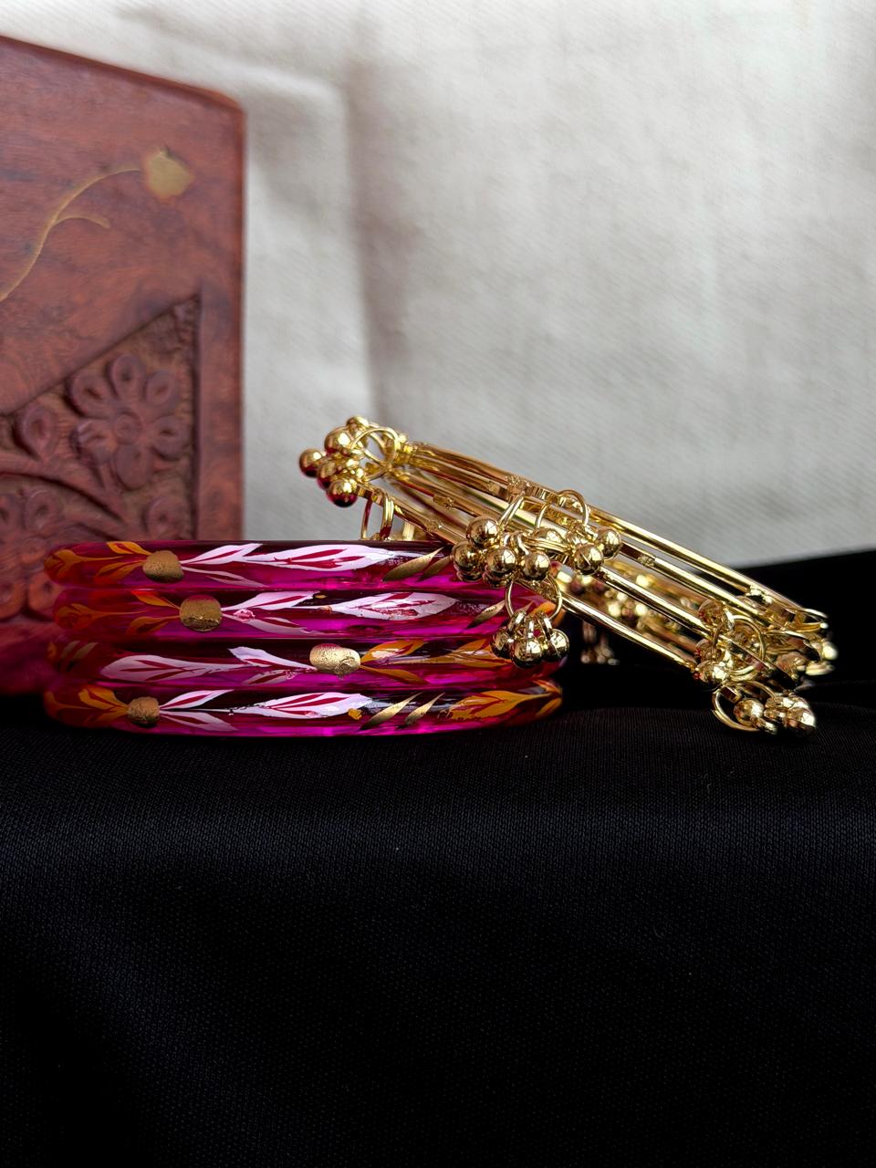 Glass Bangles with Metal Bangles set