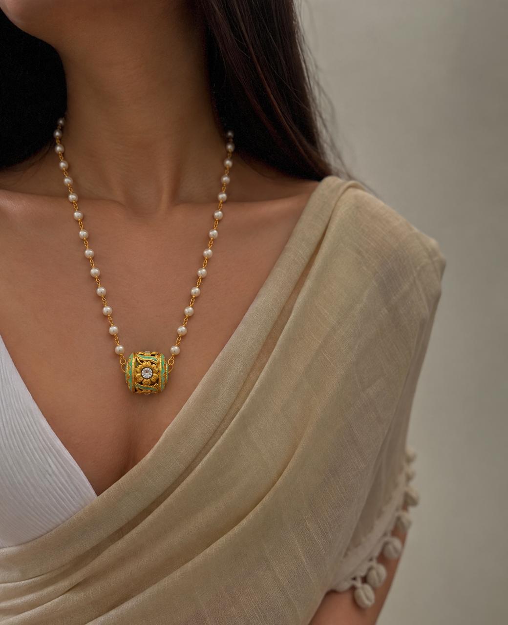 Meenakari Ball Pendant Beaded Chain Necklace