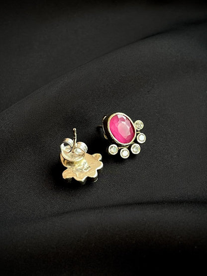 Oval Shape Stud 92.5 Silver Earring with AD stone