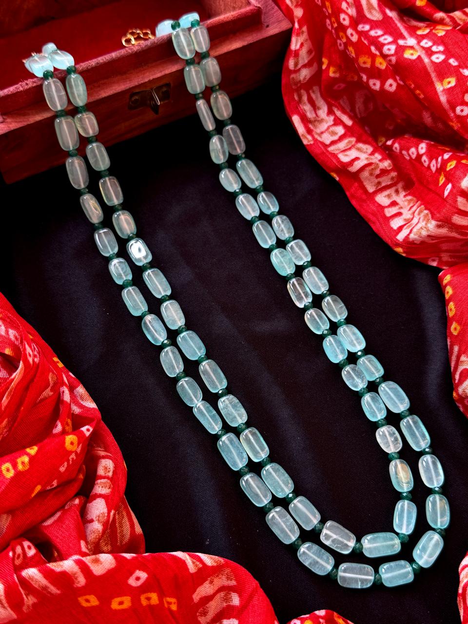 Glass Jade Stone Duble Layer Mala Necklace