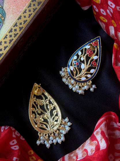 Meenakari Floral Beaded Long Stud Earring