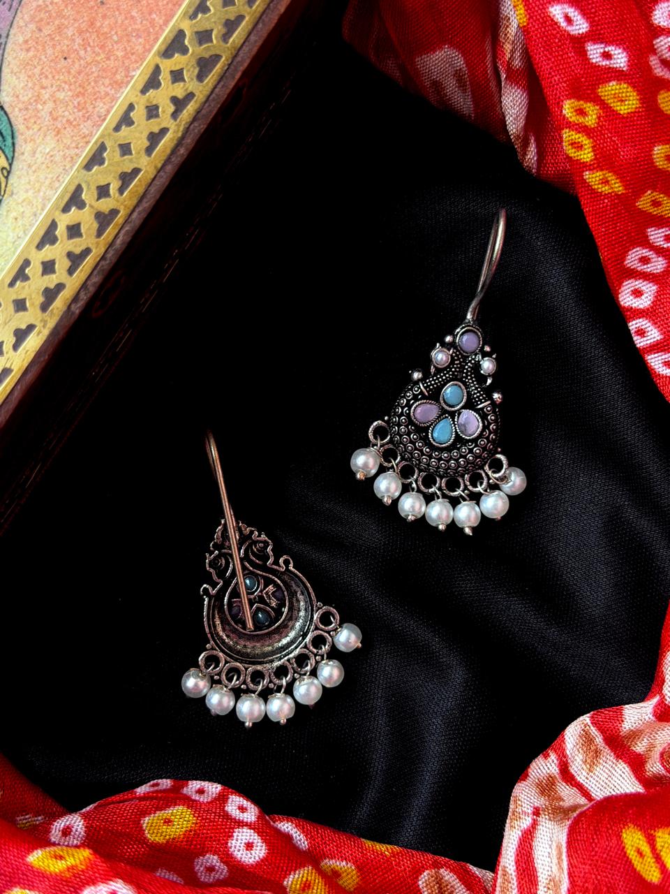 Monalisa Stone Black Polish Oxidized Earring
