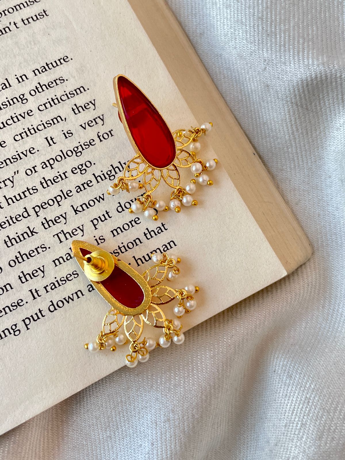 Monalisa Stone Beaded Golden Earring