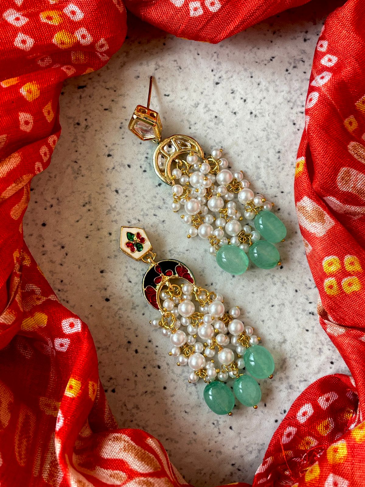 Kundan, Cheer and Glass Jade Stone Earring