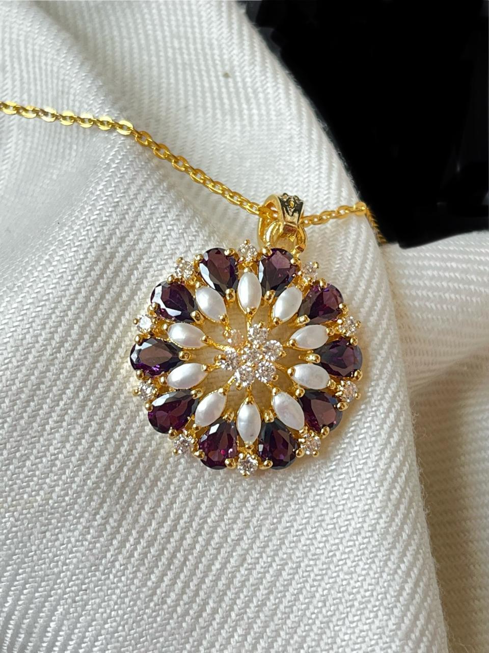 AD with Pearl Pendant Necklace with Earring set