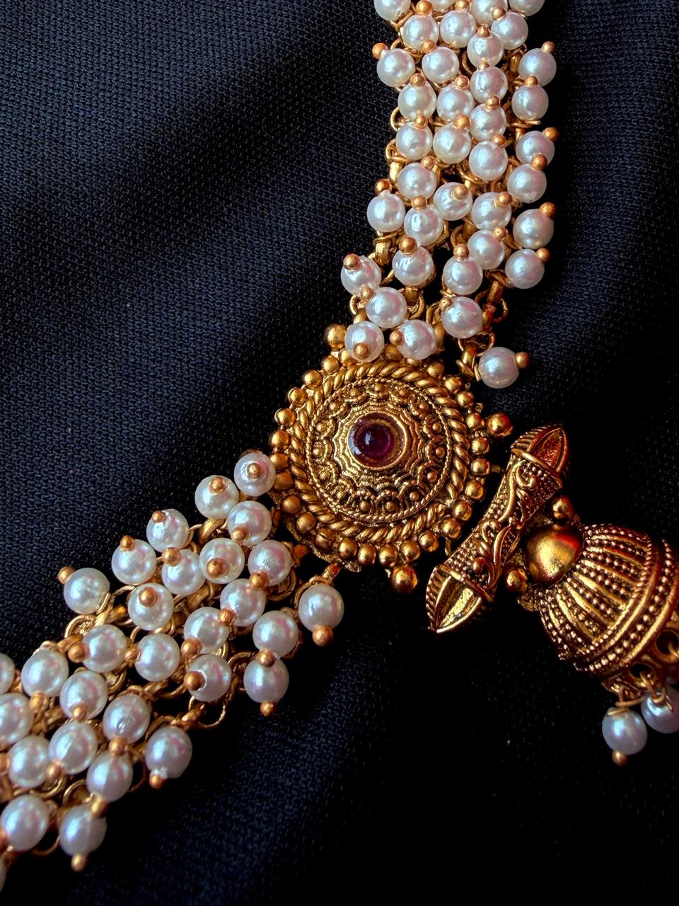 Golden Beaded Partywear Choker with Earring set