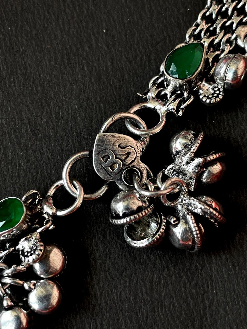 Monalisa Stone Silver Replica Ghunghroo Anklet