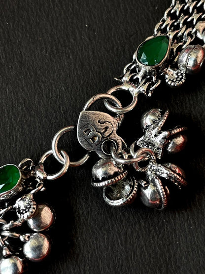 Monalisa Stone Silver Replica Ghunghroo Anklet