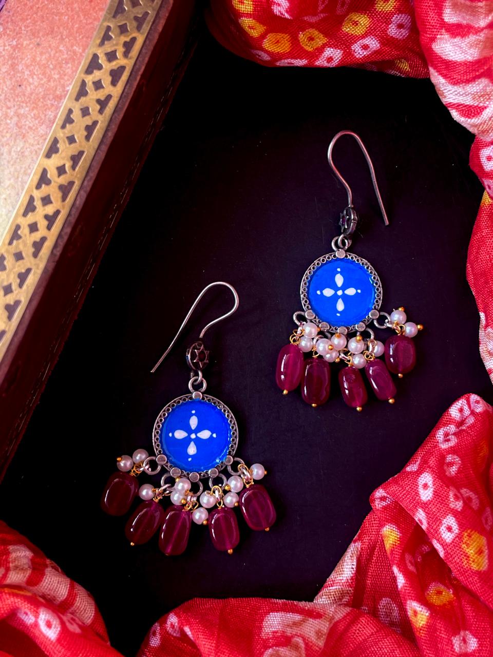 Hand Painted Top Stone Beaded Earring