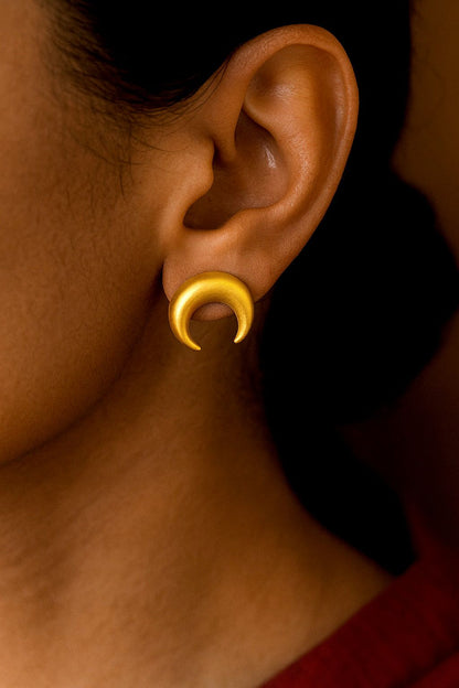Golden Moon Shape Stud Earring