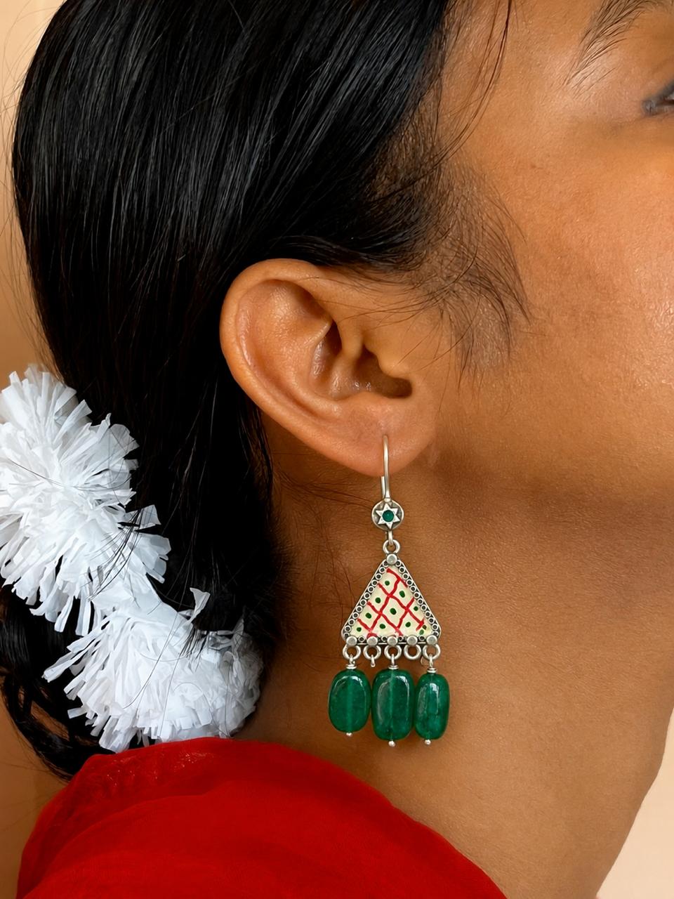 Hand Painted Top with Stones Earring