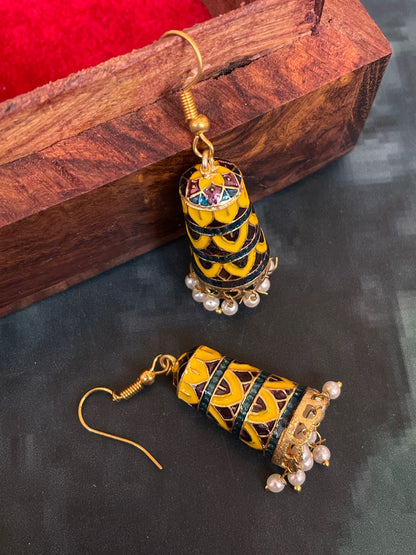 Meenakari Cylindrical Prinited Jhumka Earring