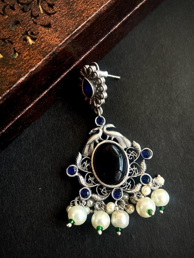 Ethnic Party wear Oxidized Drop earring with stone and beads