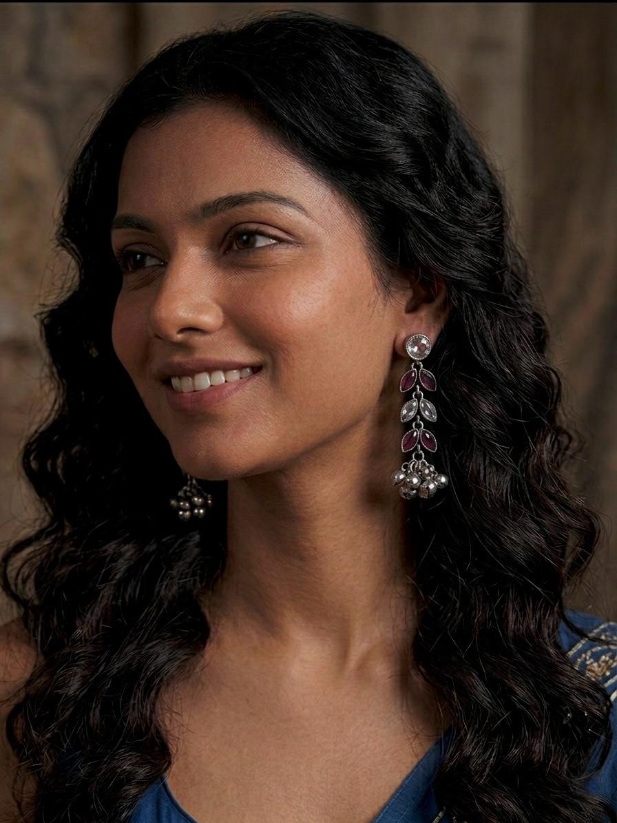Monalisa Stone Silver Replica Partywear Earring