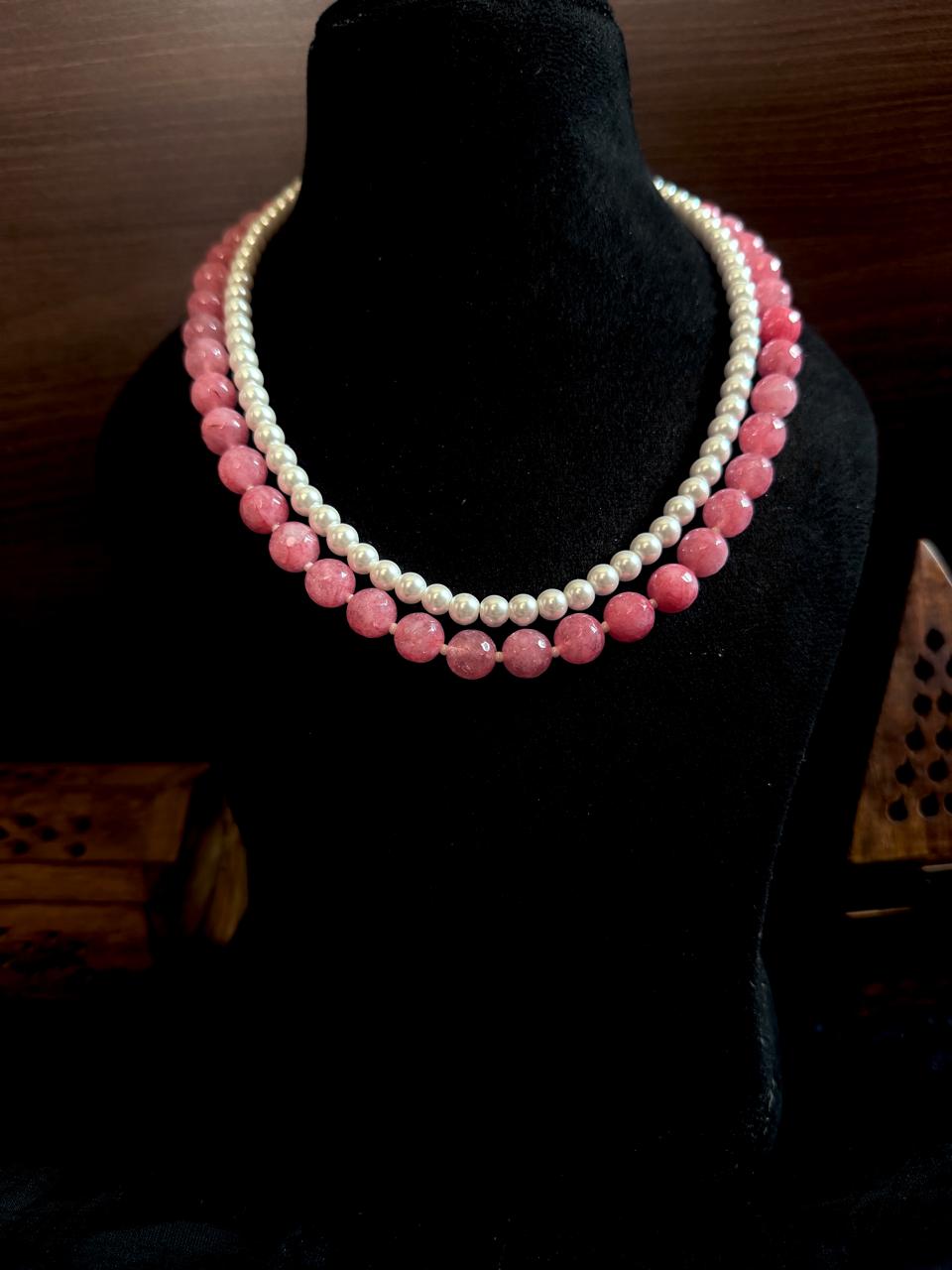 Stone Beads and Shell Pearl Double Layered Mala