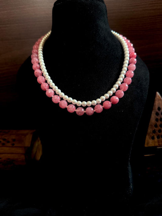 Stone Beads and Shell Pearl Double Layered Mala