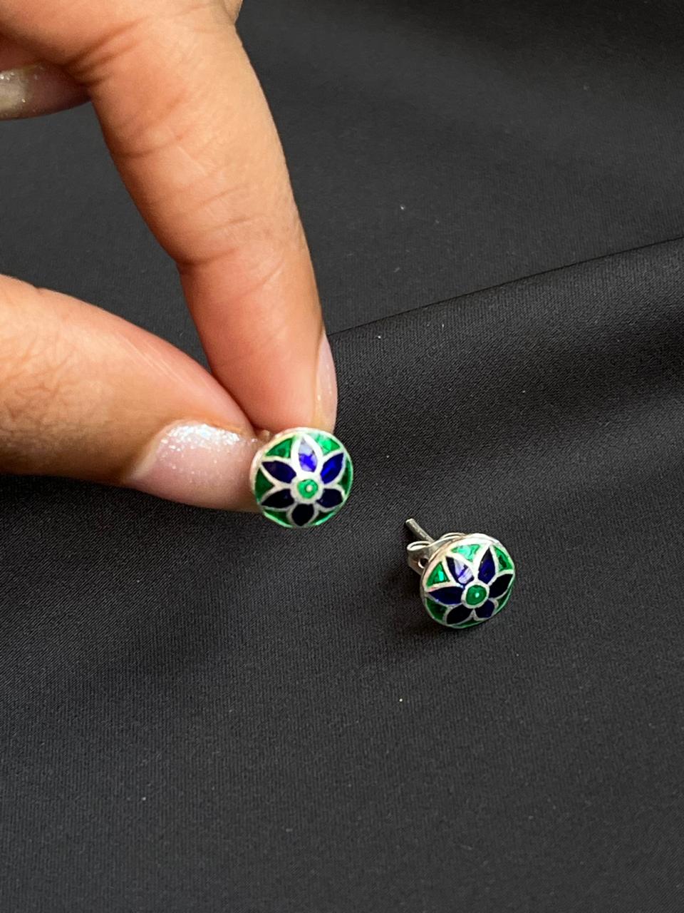 Meenakari 92.5 Silver Stud Earring