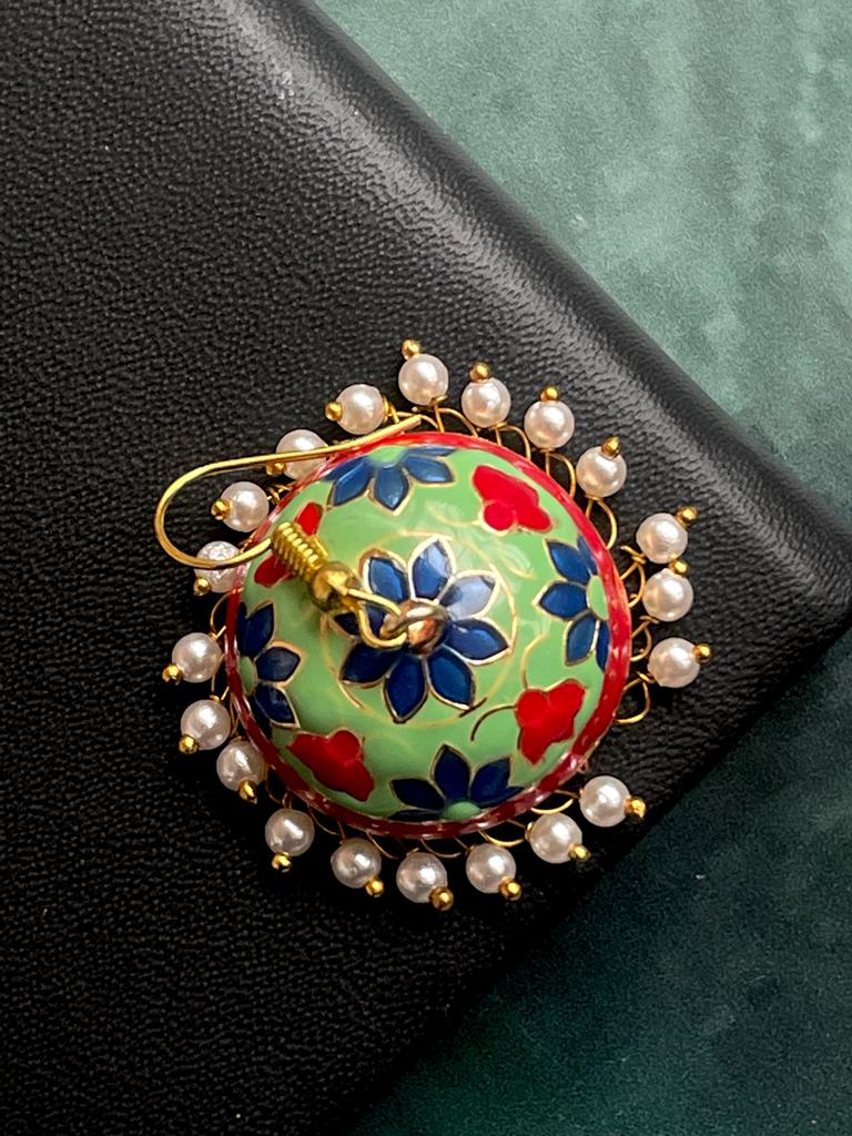 Meenakari Flower Print Dome Shape Jhumka Earring