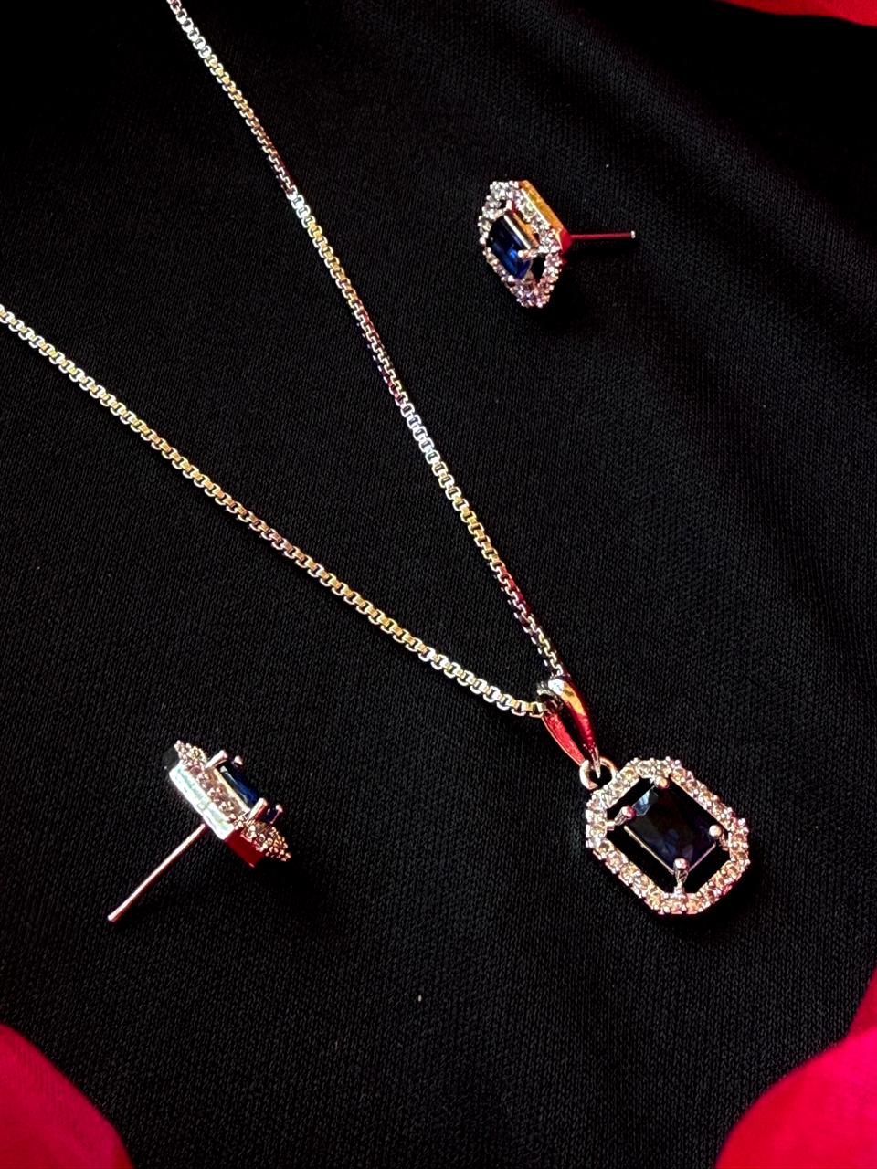 AD stone Pendant Chain Necklace with Earring set
