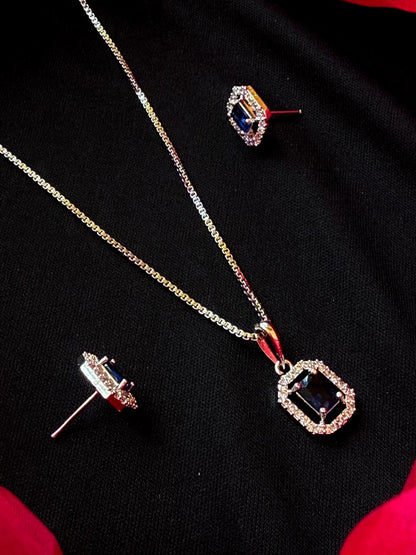 AD stone Pendant Chain Necklace with Earring set