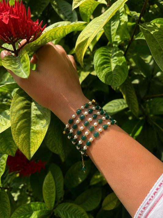 Stone Beads and Pearl Five Layered Bracelet