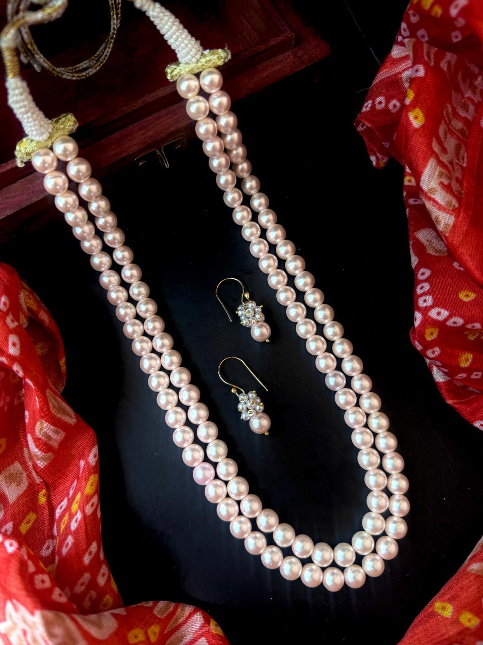 Shell Pearl Double Layered Mala with Earring Set