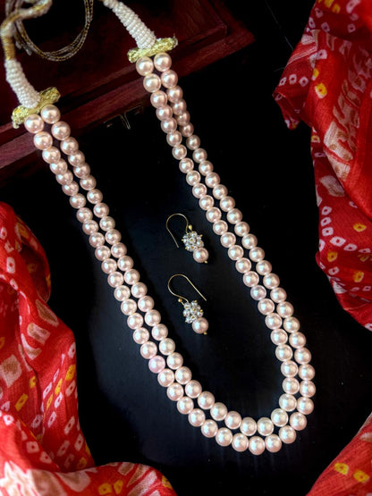 Shell Pearl Double Layered Mala with Earring Set