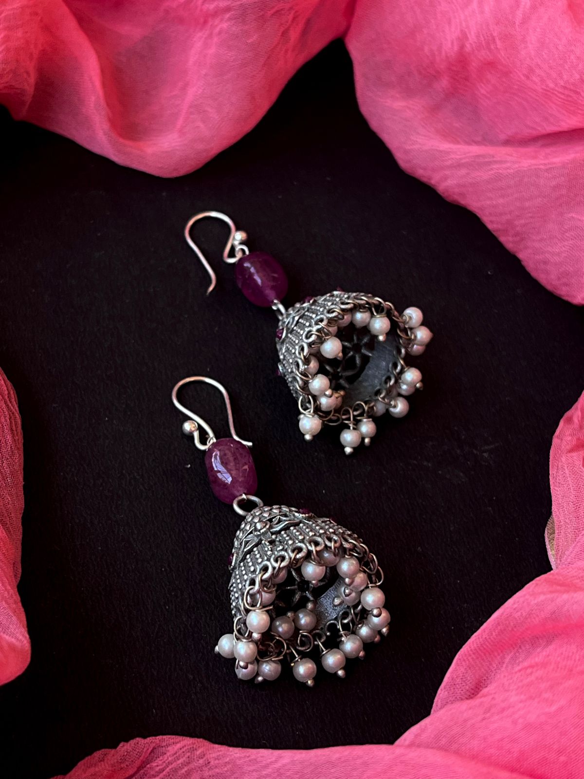 Black Polish Antique Look Earring