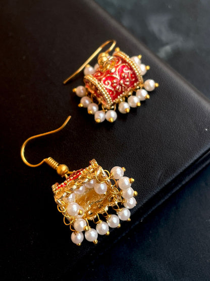 Meenakari Box and Jhumki set of 2 pairs