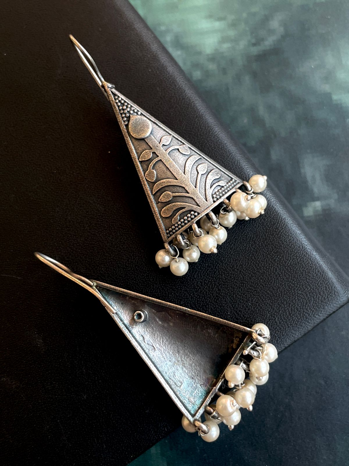 Oxidized Triangular Beaded Earring