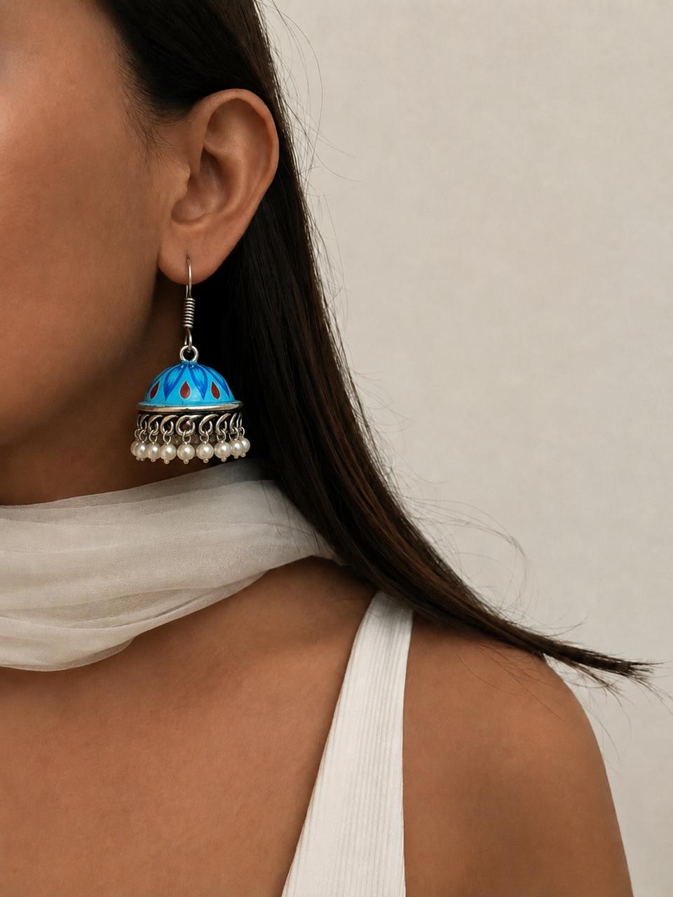 Hand Painted Oxidized Jhumki Earring