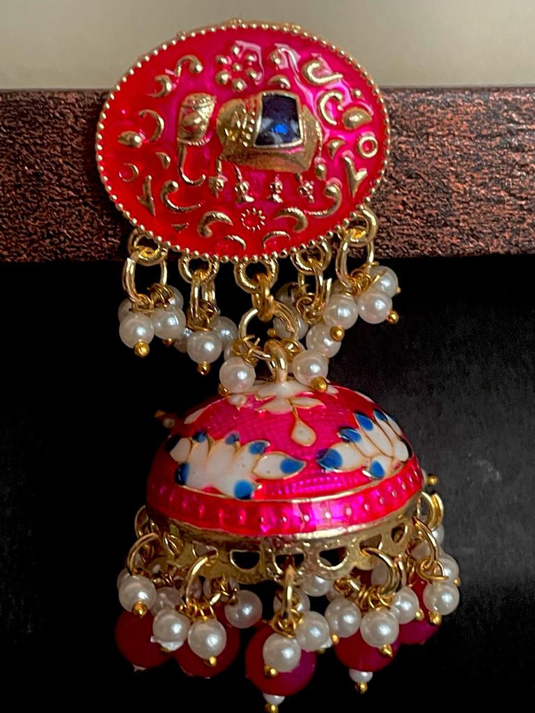 Elephant Top Meenakari Jhumka Earring