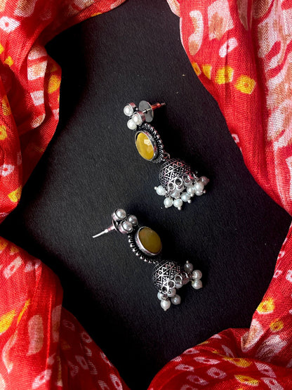 Monalisa Stone Oxidized Jhumki Earring