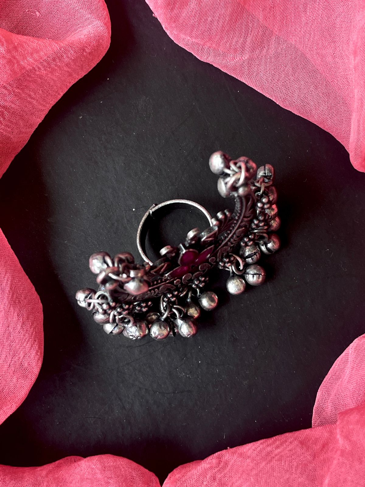 Black Polish Chandbali Ring