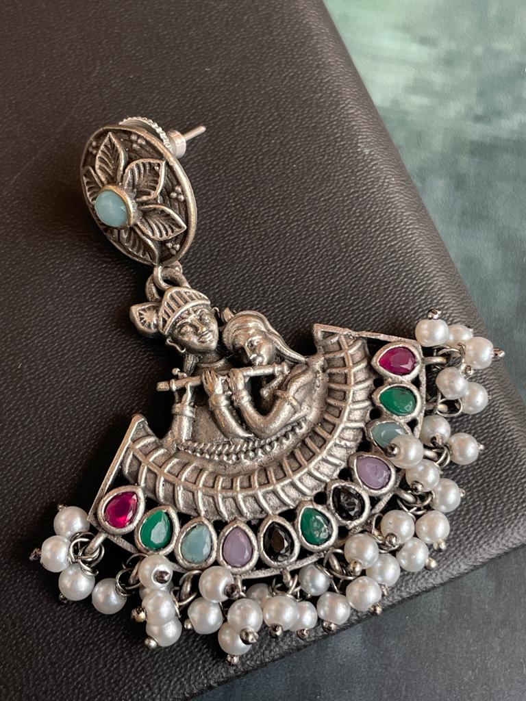 Oxidized Radha Krishna Earring