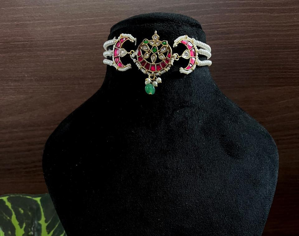 Kundan Pendant Pearl Three Layer Mala Choker Necklace