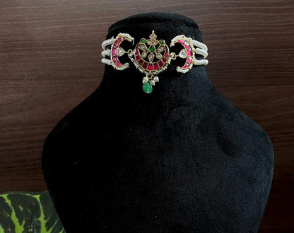 Kundan Pendant Pearl Three Layer Mala Choker Necklace