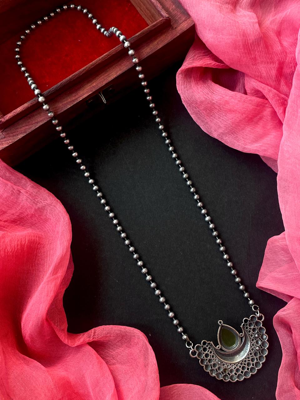 Monalisa Stone Moon shape Pendant Chain Necklace