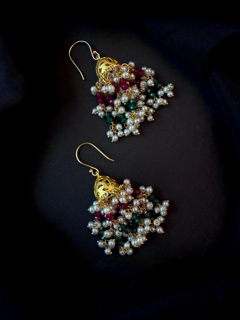 Stone Beads Latkan Golden Jhumki Earring