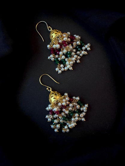 Stone Beads Latkan Golden Jhumki Earring